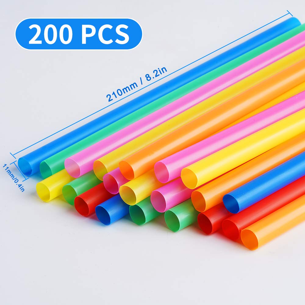 200 Pcs Jumbo Smoothie Straws,Colorful Disposable Wide-mouthed Large Straw.