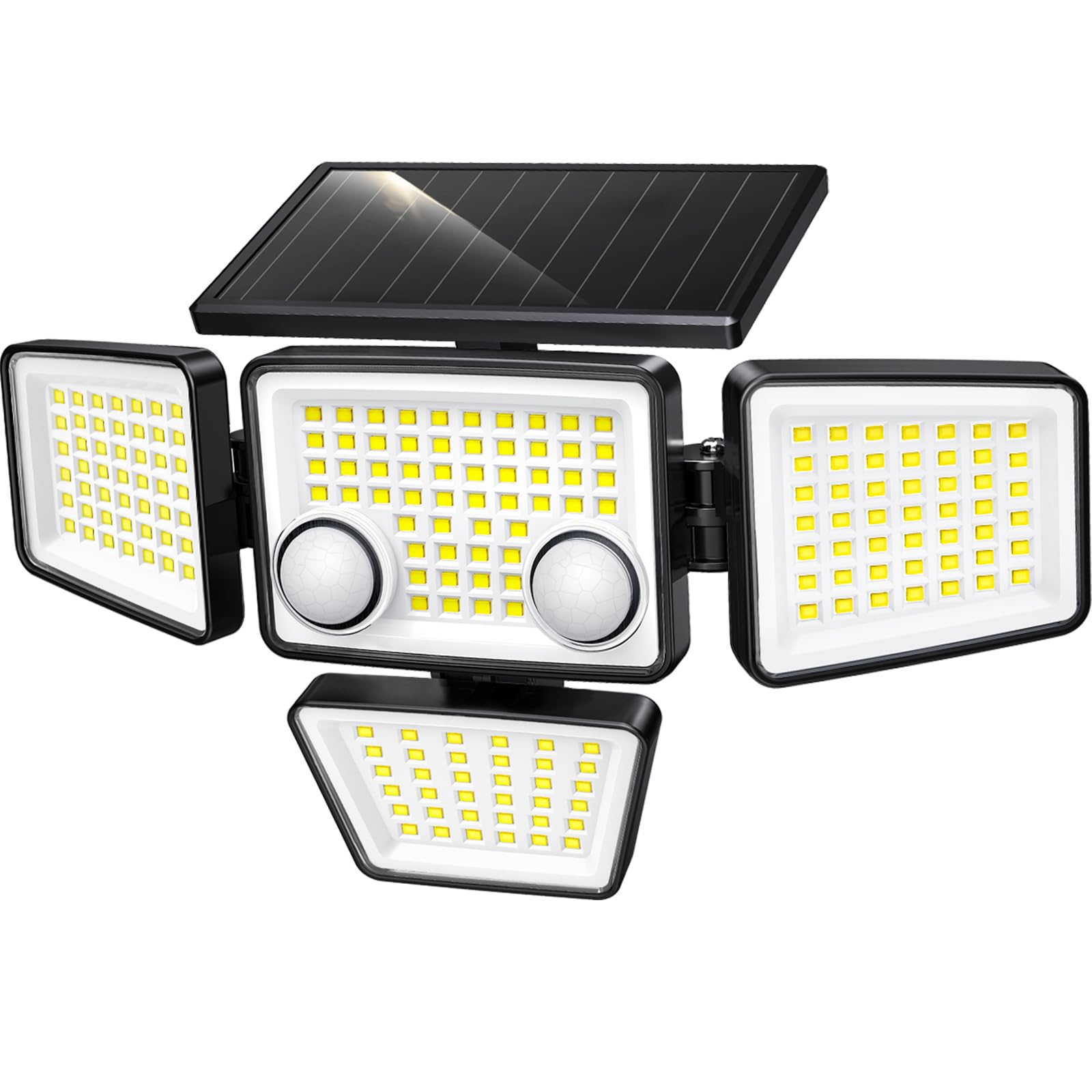 LYWALT Solar Outdoor Lights - 3000LM 188 LED Motion Sensor Outdoor Lights, 4 Heads IP65 Waterproof Powered Security Flood Lights, 270°Wide Lighting Angle Wall Light with Sensors for Backyard Yard