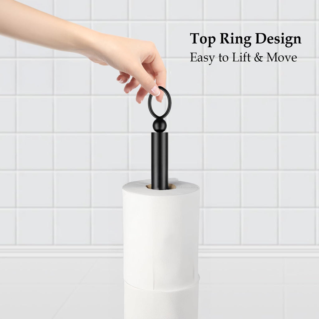 ROLABAM Toilet Paper Holder Stand with Reserve Function, Free Standing Toilet Paper Holder for Bathroom, Space Toilet 4 Rolls Toilet Paper Storage 22.5" Height (2 Pack, Matte Black)