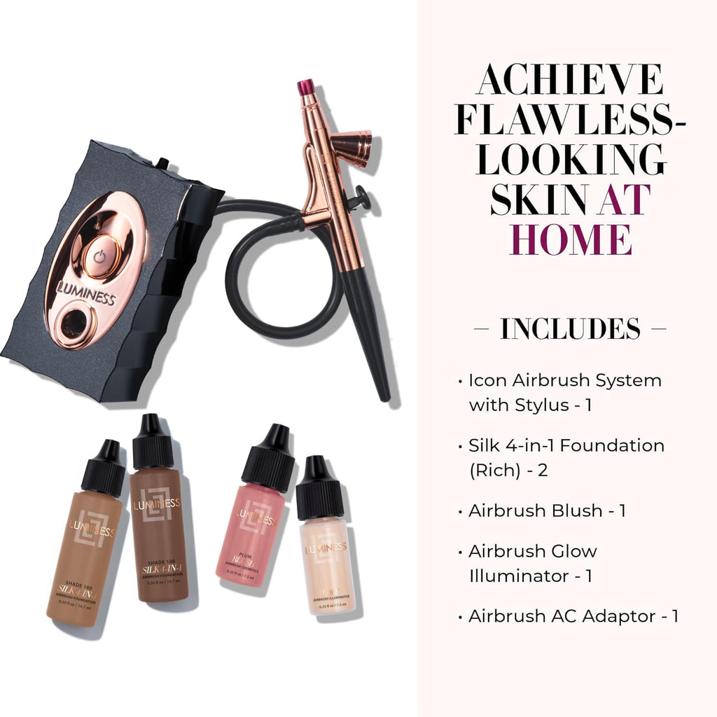 Luminess Air Icon Makeup Airbrush System and 4-Piece Foundation Starter Kit, Rich Coverage - Quick, Easy & Long Lasting Application - Includes Silk 4-In-1 Foundation, Highlighter & Blush