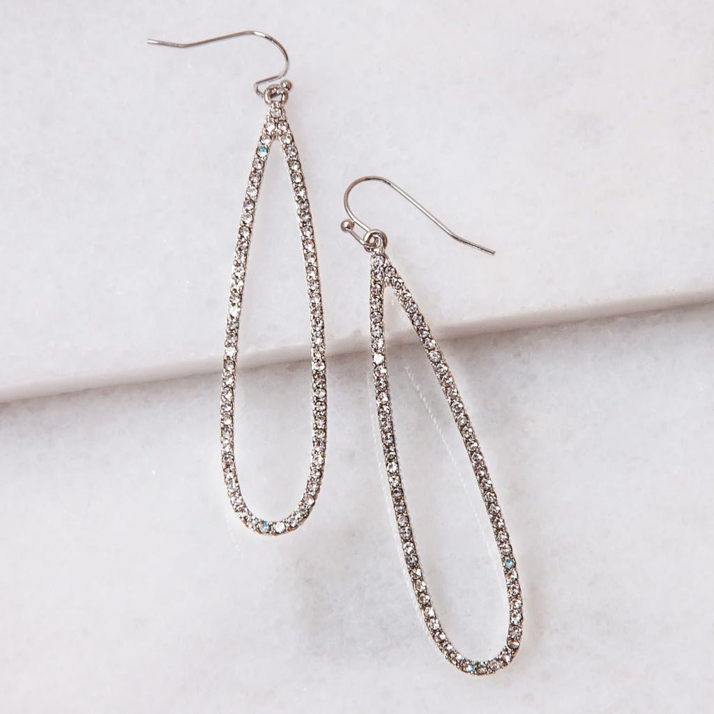Silver Tone Long Earrings for Women, Large CZ Faux Diamond Teardrop Dangles