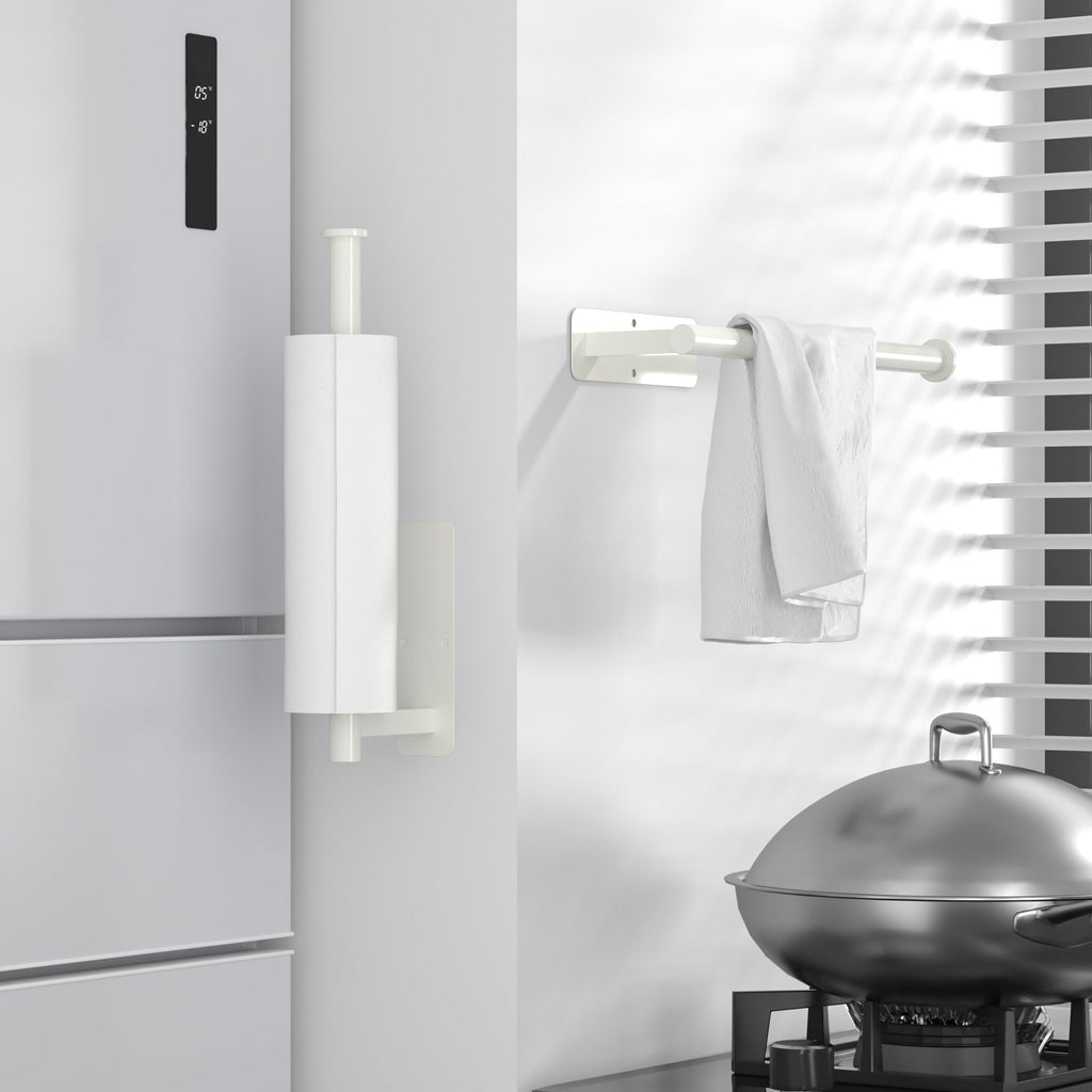 ASTOFLI Paper Towel Holder Under Cabinet No Drilling, Self Adhesive Paper Towel Holder Wall Mount for Kitchen Rack, Under Counter Napin Holder No Drill, RV, 304 Stainless Steel, White