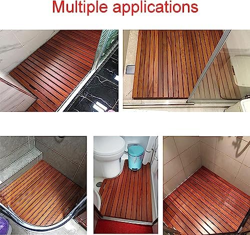 Wooden Bath Mat,Bathroom Carpet,Shower Floor Foot Rug,Non Slip Wooden Floor Mat,Premium,Slatted Design (Size : 40 * 40cm/16 * 16in)