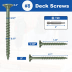 #8 x 2” Deck Screws, 100Pcs Star Drive Wood Screws, Rust Resistant Timber Screws for Timber/Log/Landscaping Wood, T20 Star Bit Included, Green