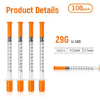 1ml Syringe, 29G 1ml/cc 1/2"(12.7mm) Pack of 100