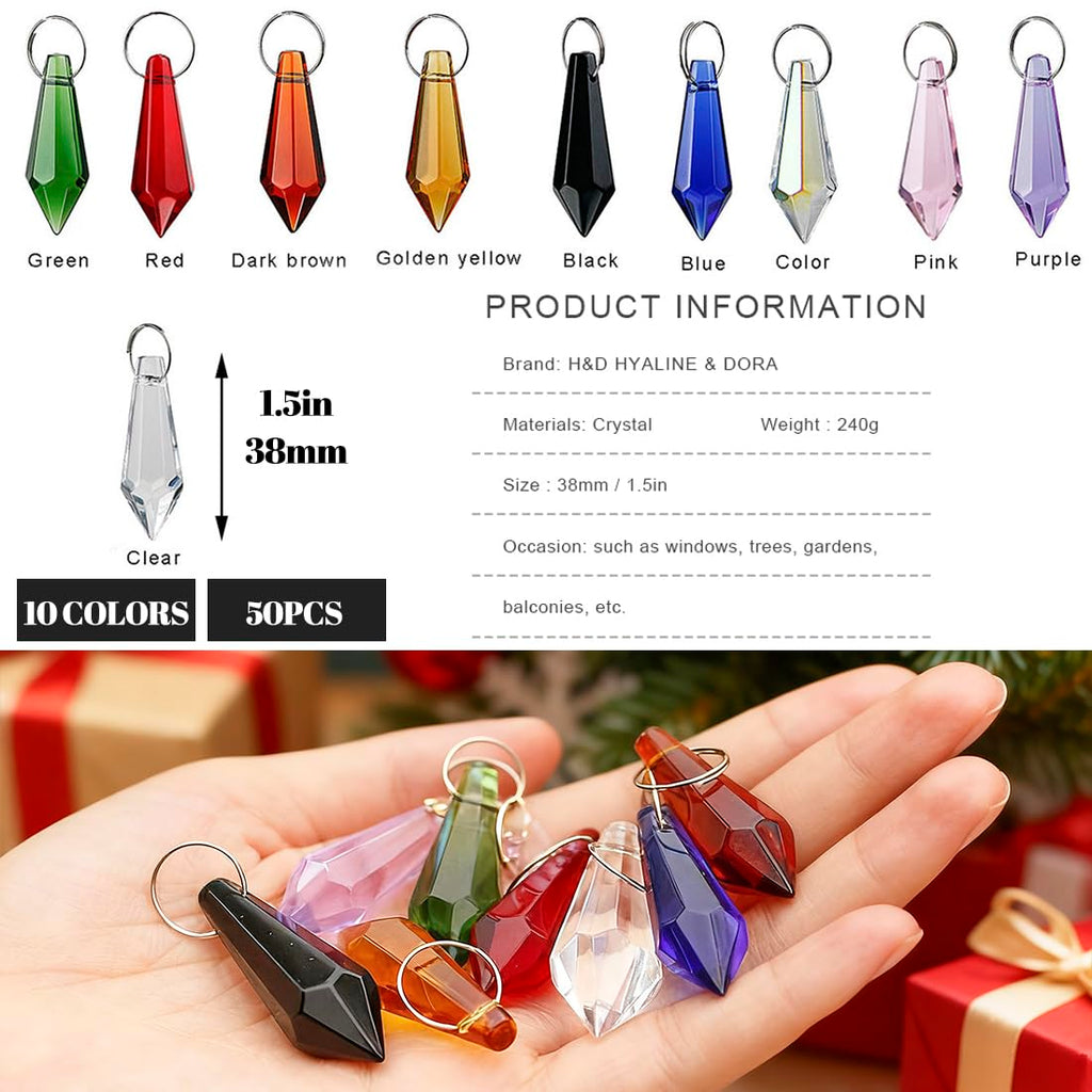 50pcs 38mm Multi-Color Suncatcher Crystal Icicle Pendant Chandelier Prisms