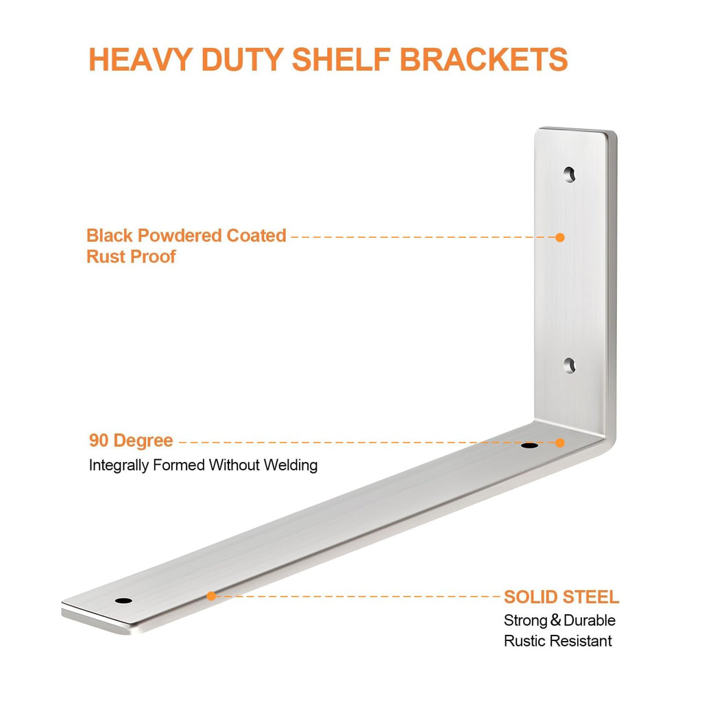 Floating Shelf Bracket Stainless Steel 10 Inch, 8 Pack Heavy Duty Shelf Brackets, Wall Shelf Bracket for DIY Decorative with Mounting Hardware