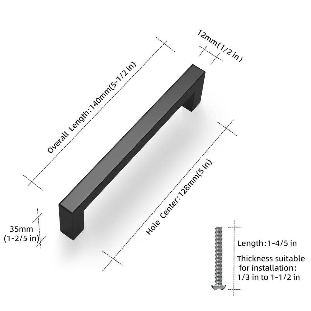 NISUOIEN Matte Black 5 Inch Cabinet Handles, 30 Pack Cabinet Pulls