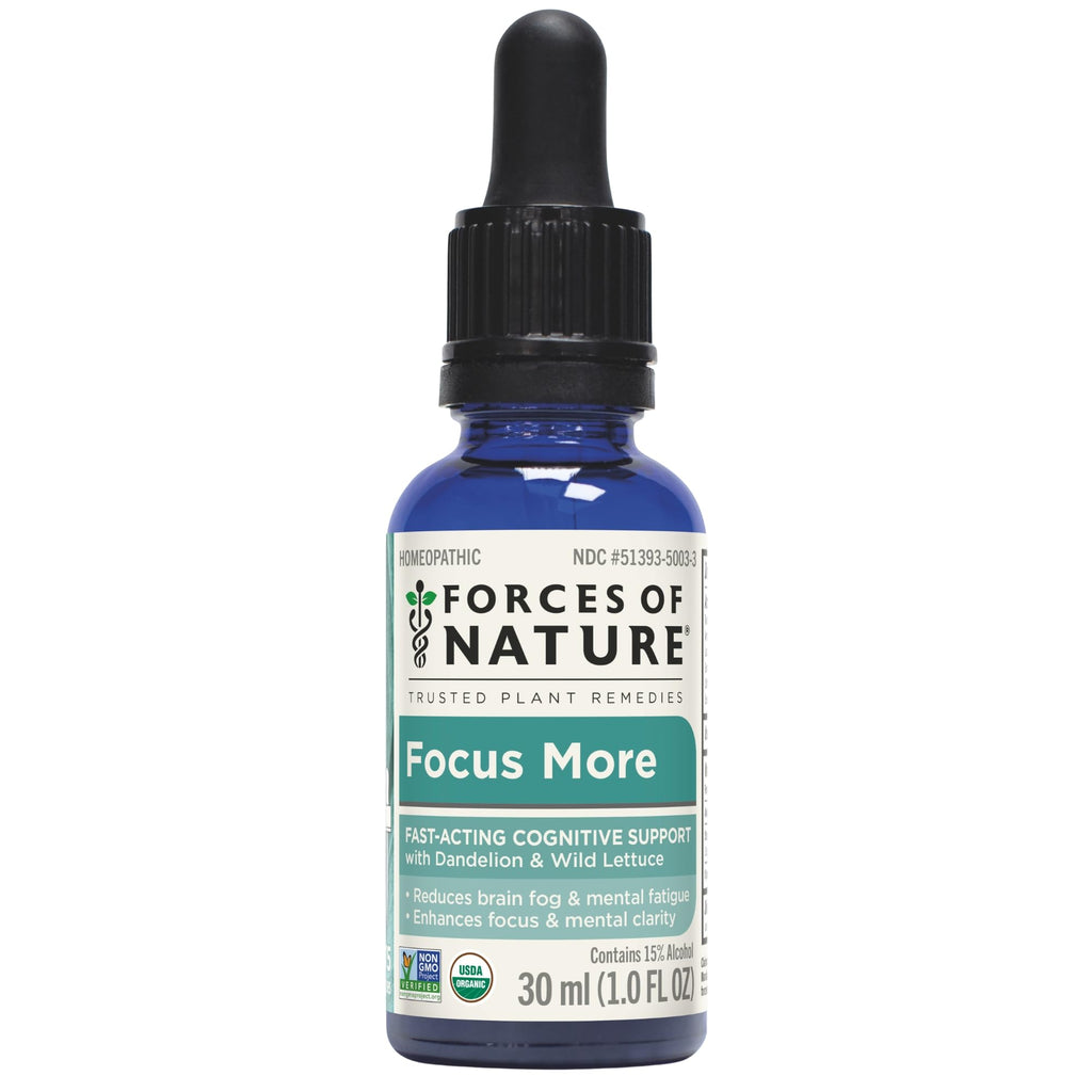 Forces of Nature Focus Supplement, Focus More Homeopathic Medicine, Nootropics Brain Support Supplement, Helps Memory & Concentration, 1 fl oz
