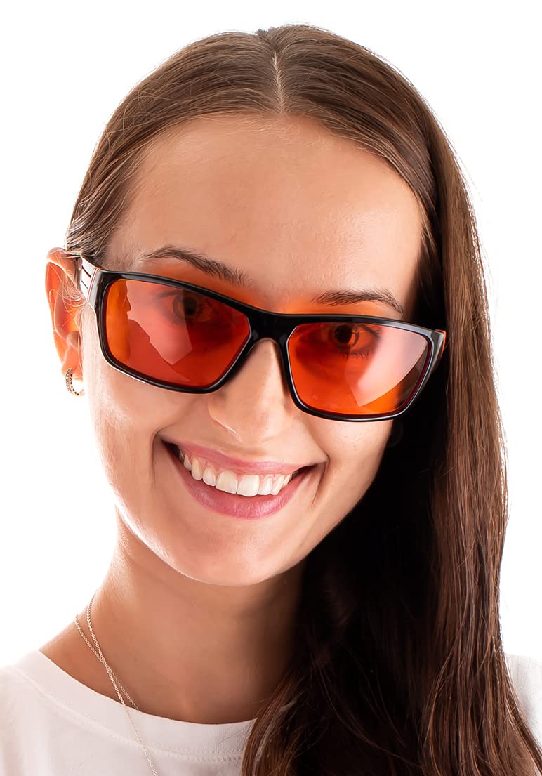 Spectra479 - 99.9% Blue Light Blocking Amber Glasses for Sleep - Medium Adult Size Nighttime Eye Wear - Special Orange Tinted Glasses Help You Sleep & Relax Your Eyes