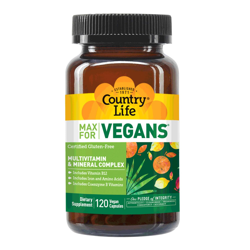 Country Life Max for Vegans - 120 Vegan Capsules - Daily Multivitamins - Immune Support Supplement - Contains Vitamin B12, Iron, Amino Acids, Coenzyme B Vitamins - Gluten-Free
