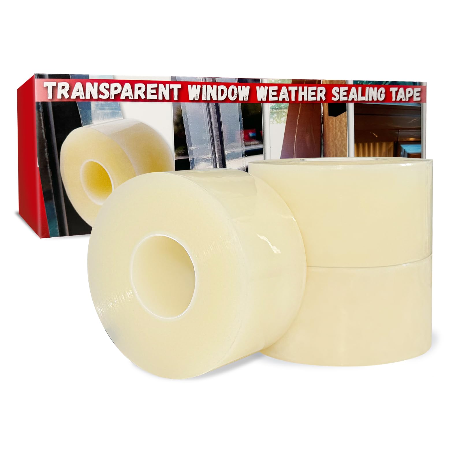 Birllaid Window Sealing Tape, Window AC Sealing Tape,3 Pack-2 inch x55Yards(165 FT) Total165yds (495 FT), No Residue, Clear