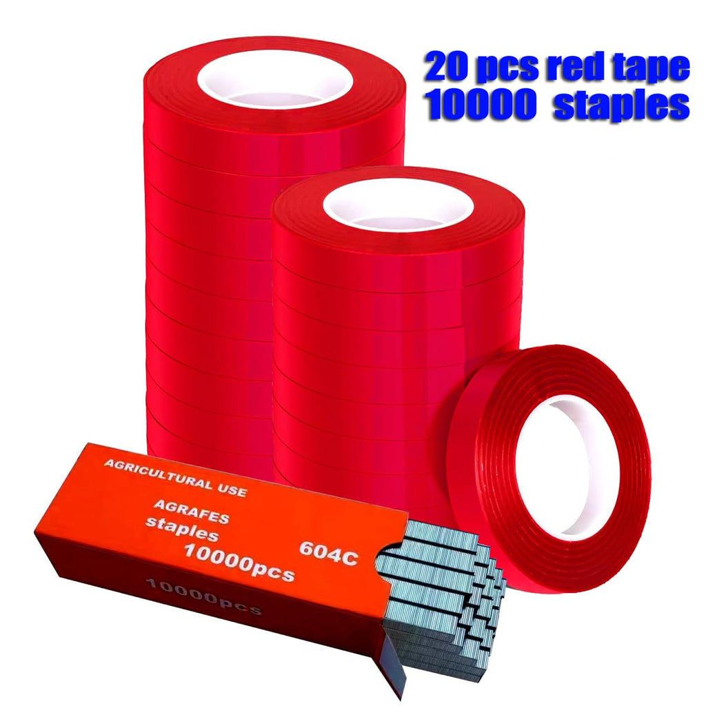 HIVIEW 20Rolls of 100 Feet tie Tape and 1 Box of Staple (10000 PCS Staples) for Plant Tying Machine,Plant Tape for Climbing Plants, Grapes, Raspberries, Tomatoes and Vining Vegetables Flowers-Blue