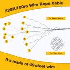 328ft Wire Rope, 1/16" Stainless Steel Wire Rope Cable with Aluminum Crimping Sleeves and Stainless Steel Thimbles for Railing, Decking, Picture Hanging