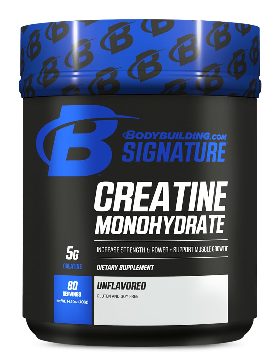 Bodybuilding.com Signature Creatine Monohydrate Powder, Pure Creatine, Muscle Size, Strength, Power, Performance, Recovery, 400 Grams, 80 Servings, Unflavored