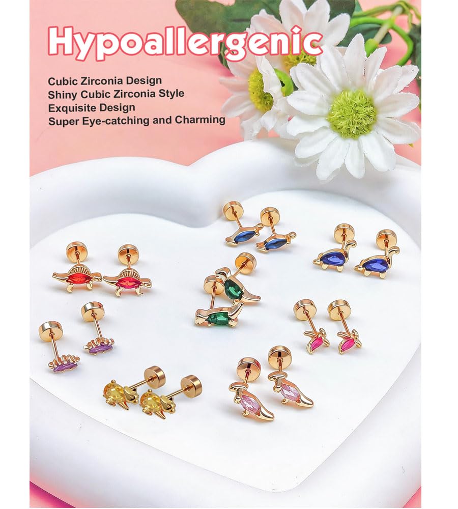 Ngiftey 8 Pairs Screw Back Stud Earrings, Gold Plated