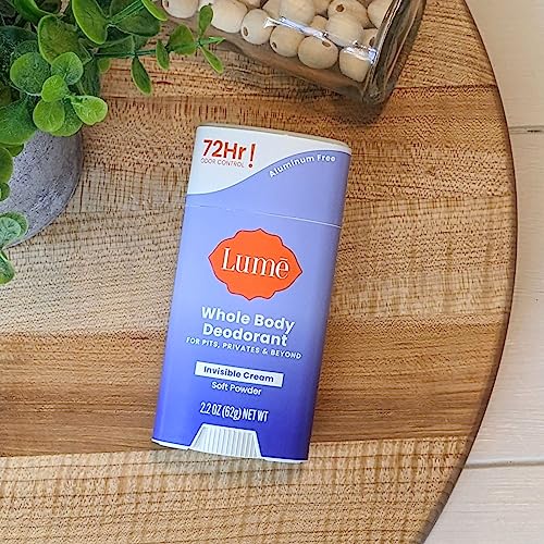 Lume Whole Body Deodorant - Invisible Cream Stick - 72 Hour Odor Control - Aluminum Free, Baking Soda Free, Skin Safe - 2.2 Ounce (Pack of 2) (Soft Powder)