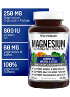 FarmHaven Magnesium Glycinate & Malate Complex w/Vitamin D3, 100% Chelated for Max Absorption- Bone Health, Nerves, Muscles, 240 Capsules, 120 Days