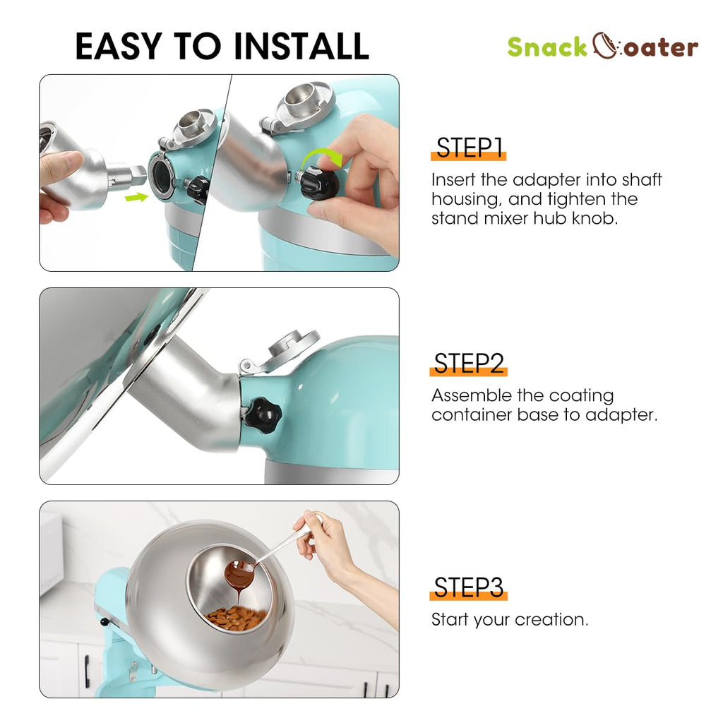 Aieve Snack Coater Compatible with KitchenAid Bowl-Lift Stand Mixer for Making Chocolate Covered Almonds, Pistachio, Peanut, Freeze Dried Strawberry, Raisin, Macadamia Nuts and Blueberry