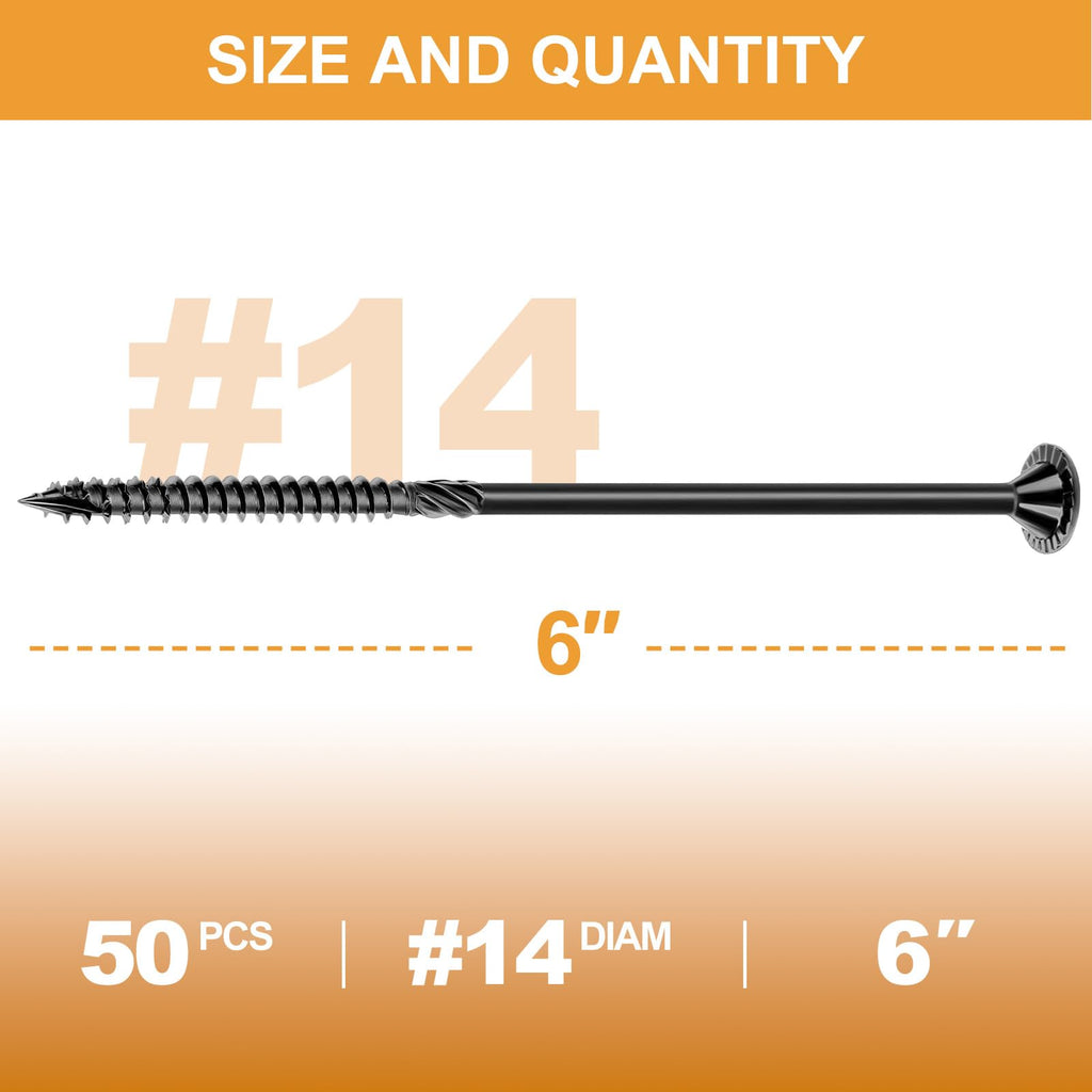 VIGRUE Deck Screws, Wood Screws - Star Drive Decking Screws for Timber, Log, Landscaping Wood, Rust-Resistant, Easy to Install, DIY Projector & Wood Working (50PCS #14X6)