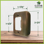 Gator Door Strike Plate with Screws, – 2-1/4" by 1-3/4" Universal Latch Restorer Alloy Steel Lock Hardware for Interior and Exterior Doors, Replacement Door Latch Plate | Antique Brass 4-Pack