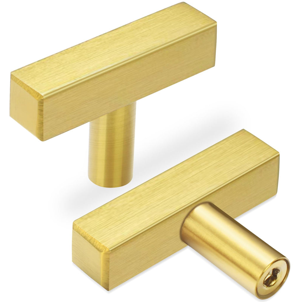 AEEKEL 30 Pack Brushed Brass Cabinet Knobs Single Hole Drawer Pulls, 2" Length Square Stainless Steel Kitchen Handles for Bedroom Bathroom Office