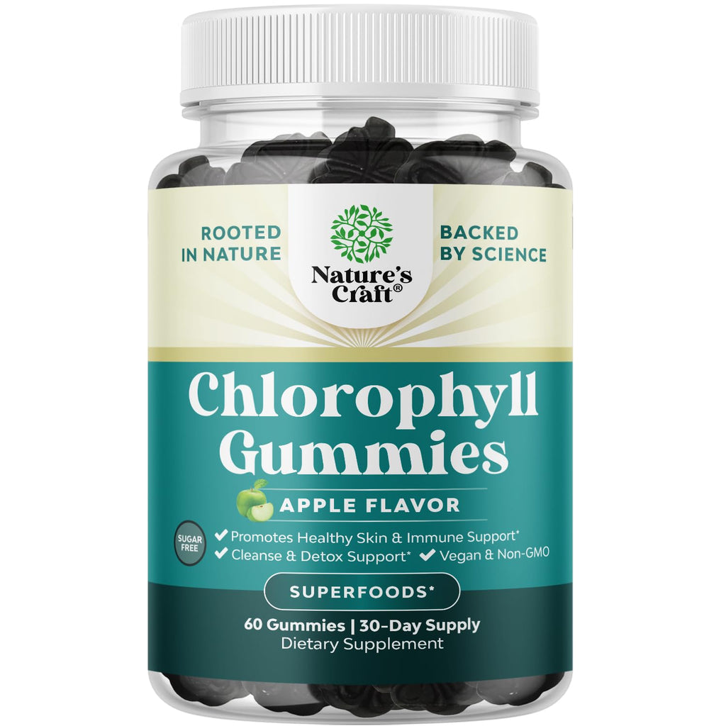 Chlorophyll Gummies for Cleanse & Detox Support - Potent Internal Deodorizer Chloropyll Supplements for Body Odor Healthy Skin Immunity & Digestive Support - Vegan Non-GMO & Gluten Free - 60 Count