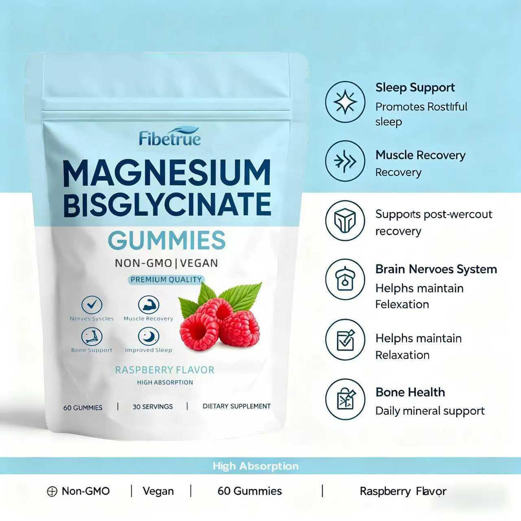 Magnesium Glycinate Gummies 400mg – High Absorption Chelated Magnesium for Sleep, Muscle & Nerve Support – Vegan Raspberry Flavor, 60 Gummies