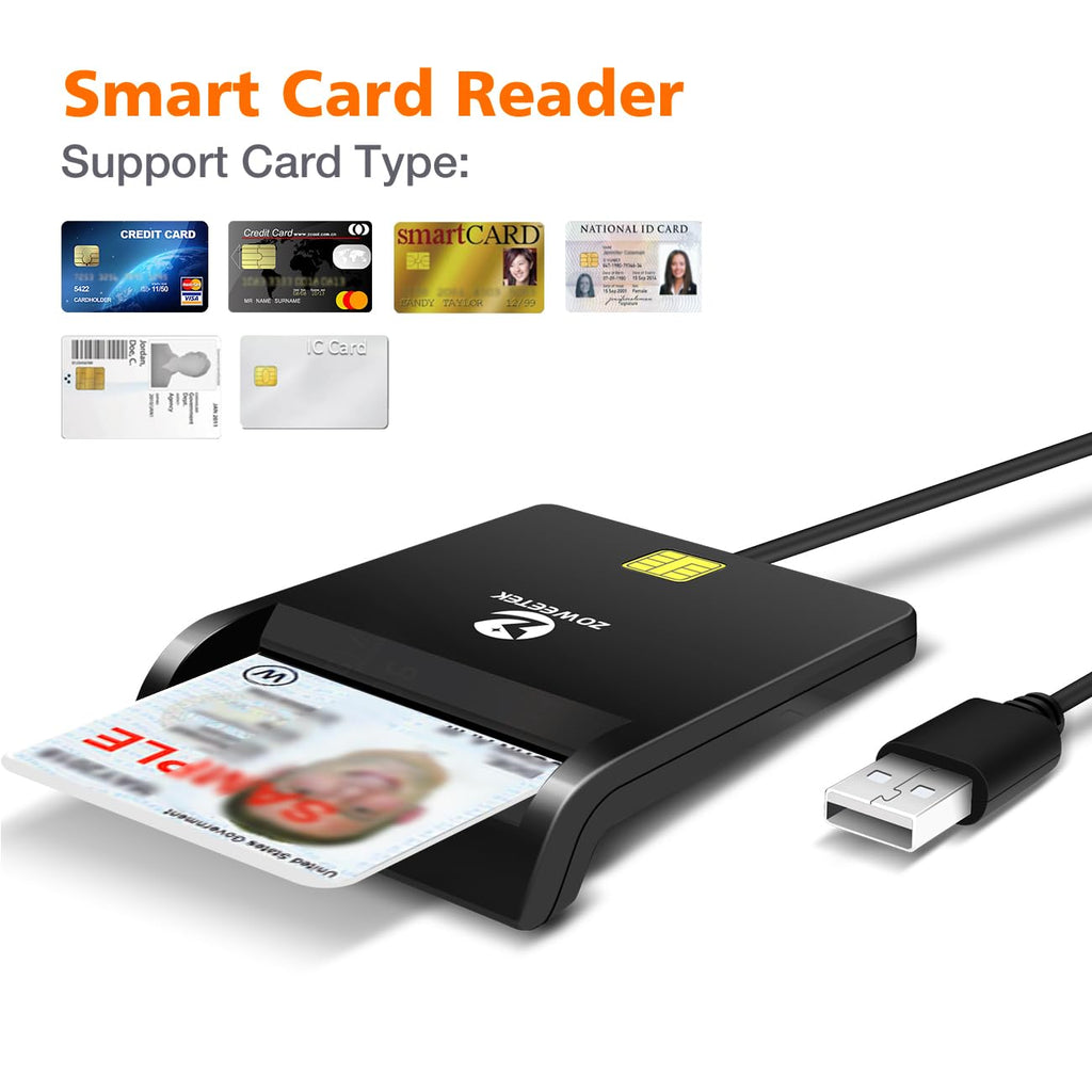 ZOWEETEK CAC Card Reader Military, USB Smart Card Reader for Windows Mac