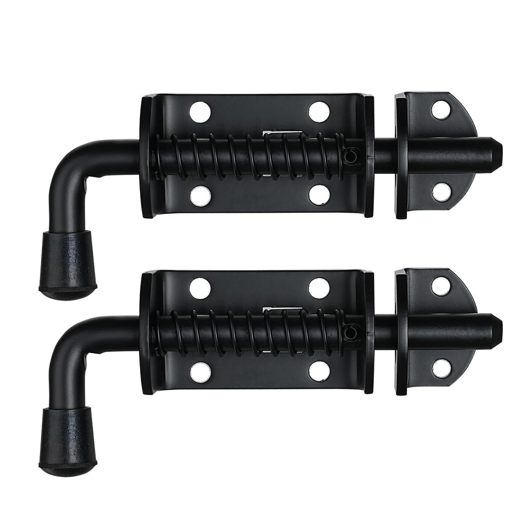JQK Spring Loaded Barrel Bolt Latch, Heavy Duty 304 Stainless Steel Thickened 3mm Door Lock, 6.3 Inch Black, HSB410-BK-P2