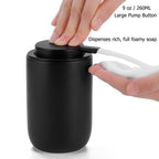 Foaming Soap Dispenser Thick Ceramic Foam Hand Soap Dispenser for Bathroom or Kitchen Sink, Liquid Pump Bottles for Hand soap, Body Wash, 2 Pack Black