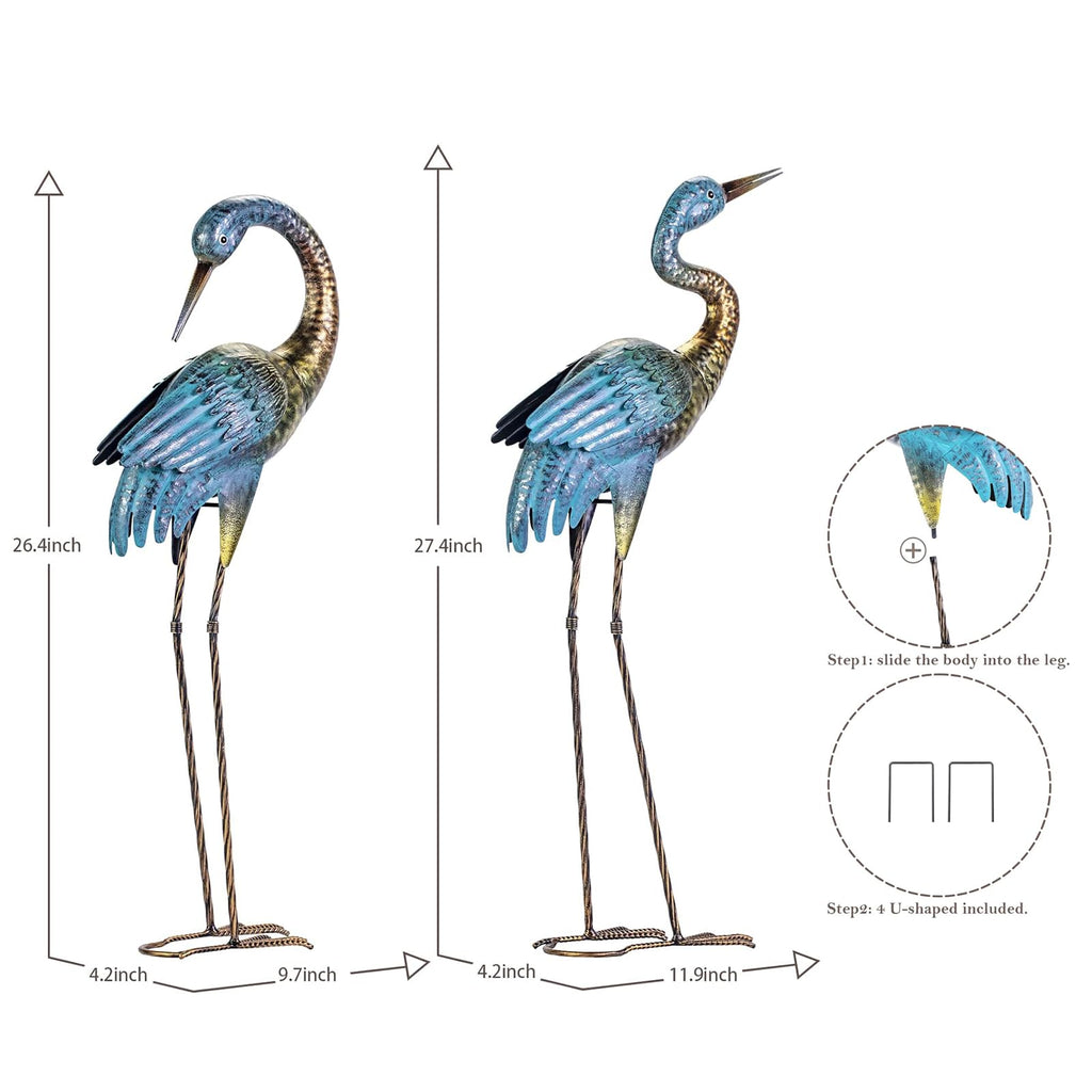 Natelf Outdoor Garden Crane Statues Blue Heron for Lawn Yard Decor