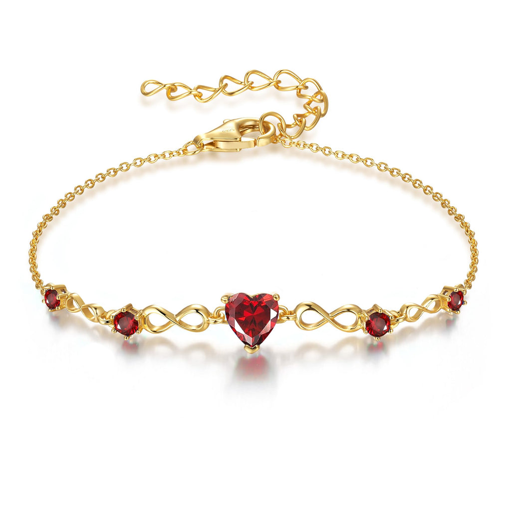 Infinity Heart Birthstone Bracelets for Women, 925 Sterling Silver Dainty Charm Link Bracelet Adjustable, Birthday Anniversary Valentines Day Jewelry Gifts for Women Wife Mom Girlfriend Her