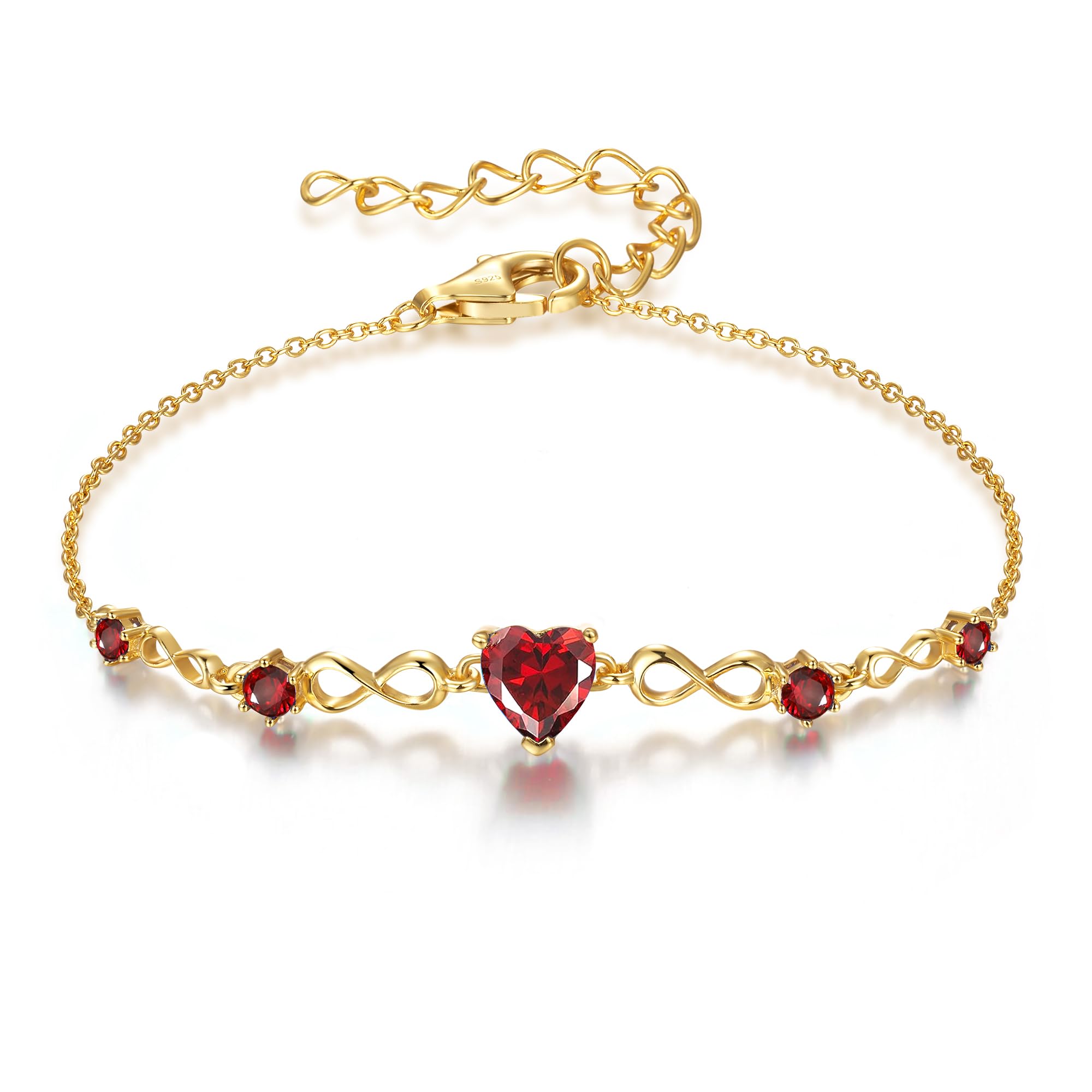 Infinity Heart Birthstone Bracelets for Women, 925 Sterling Silver Dainty Charm Link Bracelet Adjustable, Birthday Anniversary Valentines Day Jewelry Gifts for Women Wife Mom Girlfriend Her