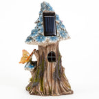 Bits and Pieces - Solar Butterfly and Blue Daisies Fairy House - Unique Lawn and Garden Décor