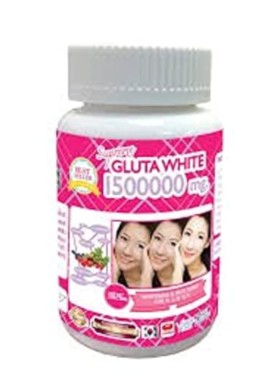 1 Bottle X 30 Softgels Supreme Gluta White 1500000mg. Super Whitening Glutathione Anti - Aging. (Supreme Whitening Skin Boost up Collagen Remove Dark Spot and Scar Tighten Pore Healthy Skin and Hair)