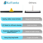 Floor Squeegee for Concrete and Tile Cleaning, 24'' Rubber Wiper Broom, Large Heavy Duty Water Scraper with 60'' Long Handle for Garage, Deck, Bathroom, Shower Glass, Window