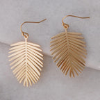 Gold Tone Leaf Earrings for Women - Bohemian Tropical Dangles, Palm Drops