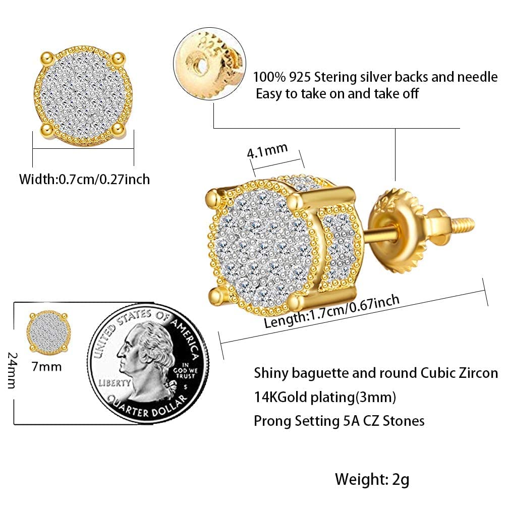 SENTERIA 18K Gold Plated Stud Earrings for Men Women Screw Back Earrings