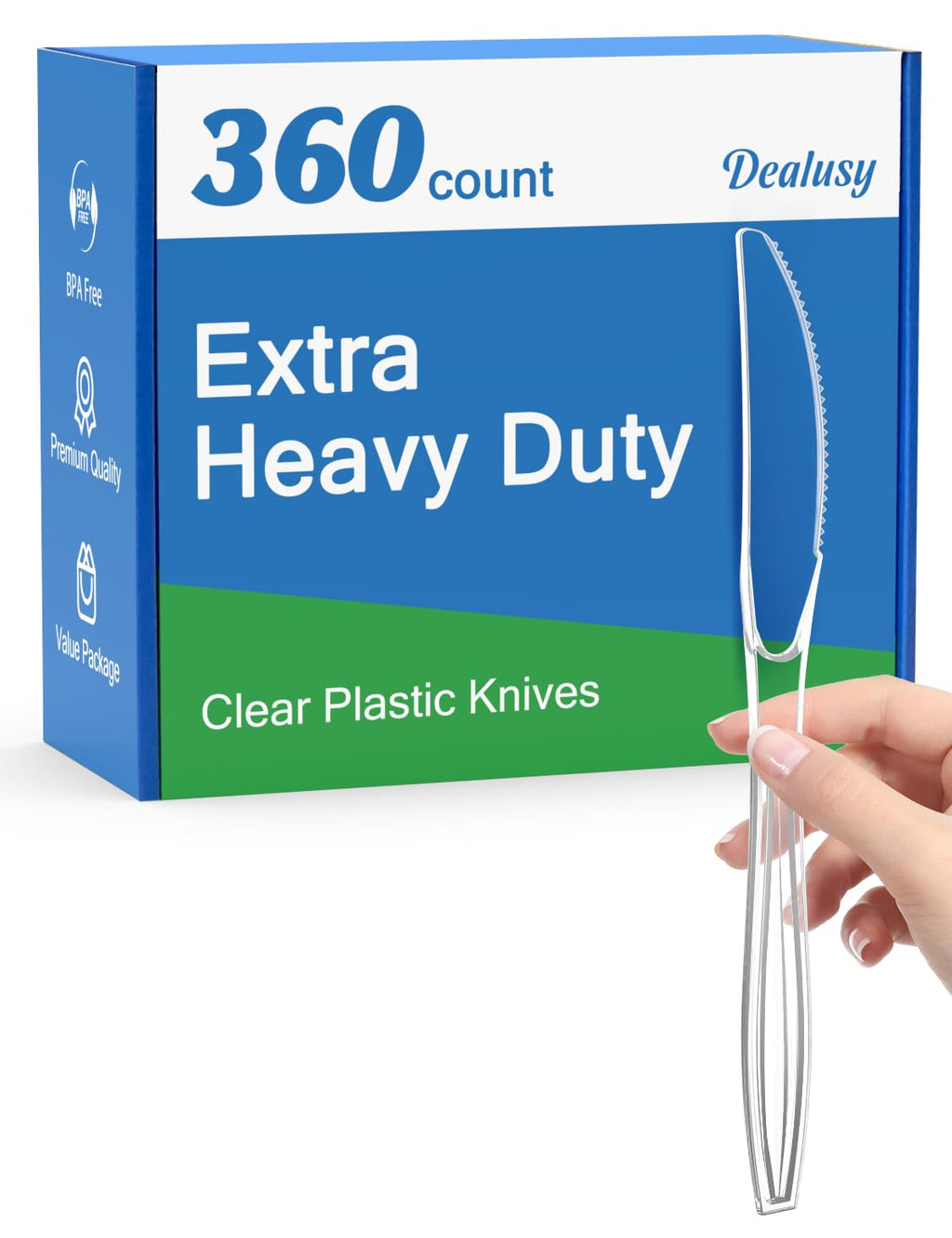 Dealusy 360 Count Extra Heavy Duty Clear Plastic Knives Disposable