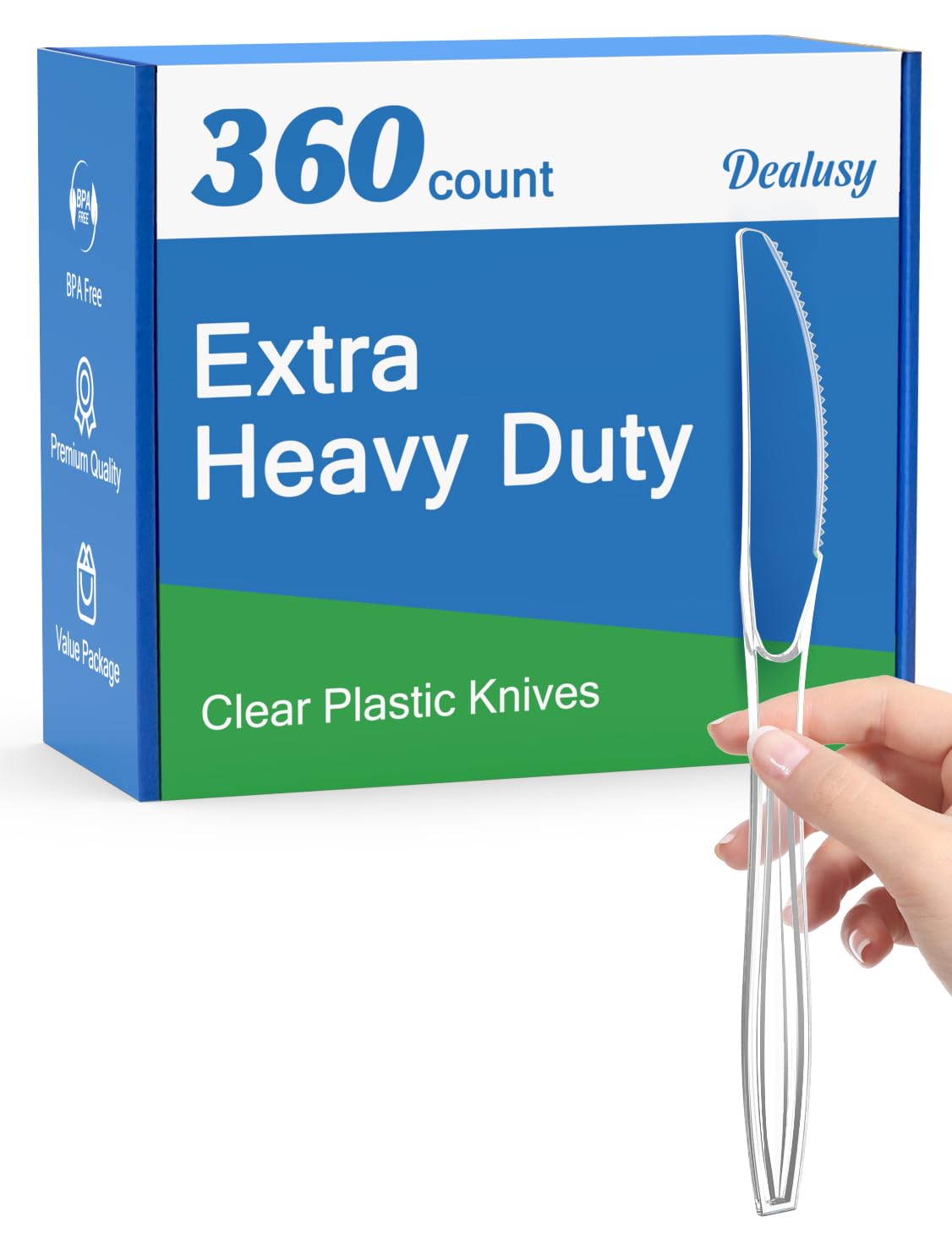 Dealusy 360 Count Extra Heavy Duty Clear Plastic Knives Disposable