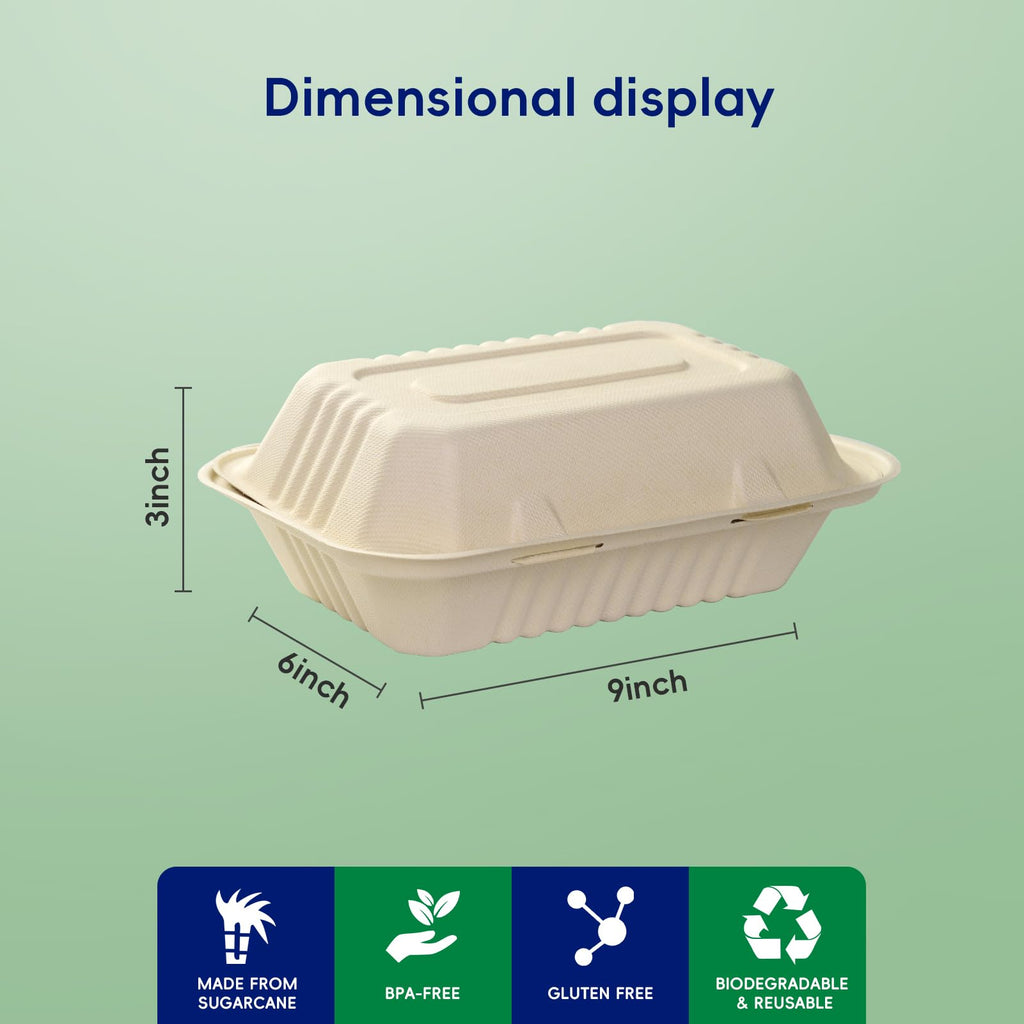 JOLLY CHEF Clamshell Take Out Food Containers, [75-Pack 9 * 6" ] To Go Containers Disposable, 100% Compostable Sugarcane To Go Boxes for Salad,Lunch