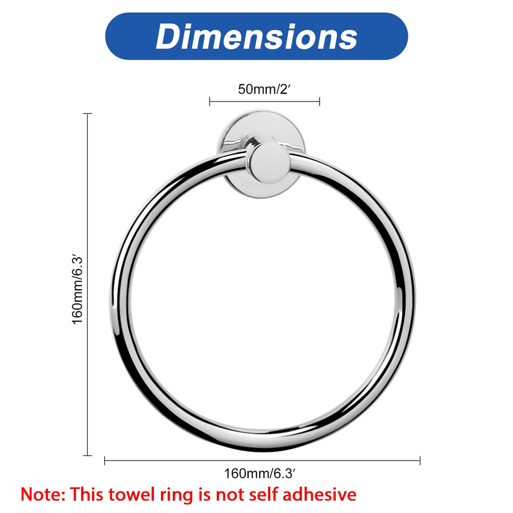 NearMoon Bath Towel Ring, Bathroom Hardware Accessories-Thicken Stainless Steel Hand Towel Holder for Bathroom, Modern Round Towel Hanger Wall Mounted (Chrome, 3 Pack)