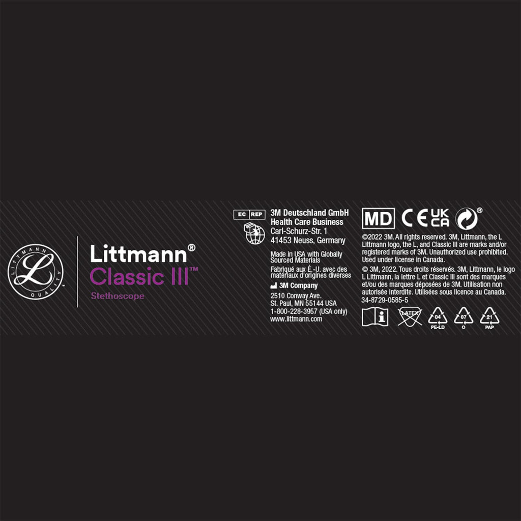 3M Littmann Classic III Monitoring Stethoscope, 5811, More Than 2X as Loud, Weighs Less, Stainless Steel Smoke-Finish Chestpiece, 27" Black Tube, Smoke Stem, and Headset