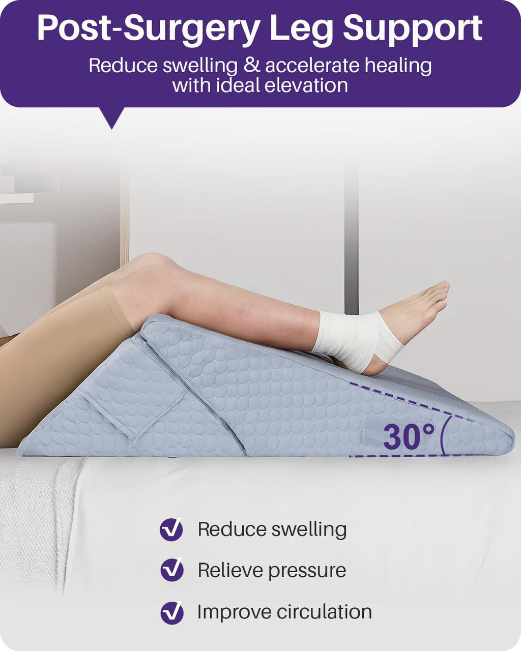 Kekoy Adjustable 9 & 12 Inch Wedge Pillow for Sleeping Apnea, Acid Reflux Relief, Back Pain, Snoring & Post Surgery Recovery, Memory Foam Bed Wedge Pillow with Removable Washable Cover & Handle-Grey
