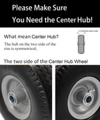 Flat Free 4.10/3.50-4 Tire with 3/4 & 5/8 Axle Bore, 3.5” Center Hub 10 inch Solid Tire Replacement for Hand Truck/Wagon/Garden Cart/Wheelbarrow/Dolly(Set of 2)