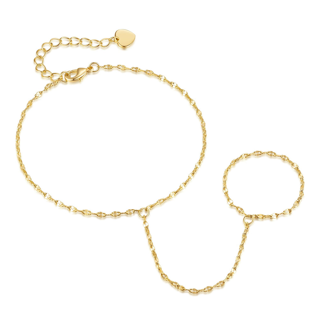 TOBENO 14K Gold Bracelets for Women 14K Gold Hand Chain for Women Rings Bracelet Hand Chain Unique Design with Refined Sparkle Womens Bracelets