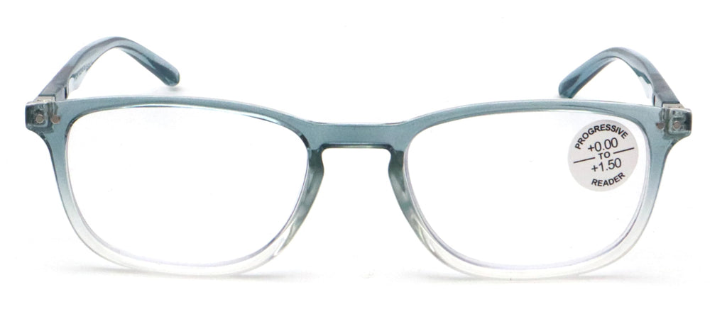V.W.E. Lightweight Progressive Clear Bifocal Reading glasses - No Line or Bubble - Zero Power on Top Reader Translucent Slim (Blue, 1.50, x)