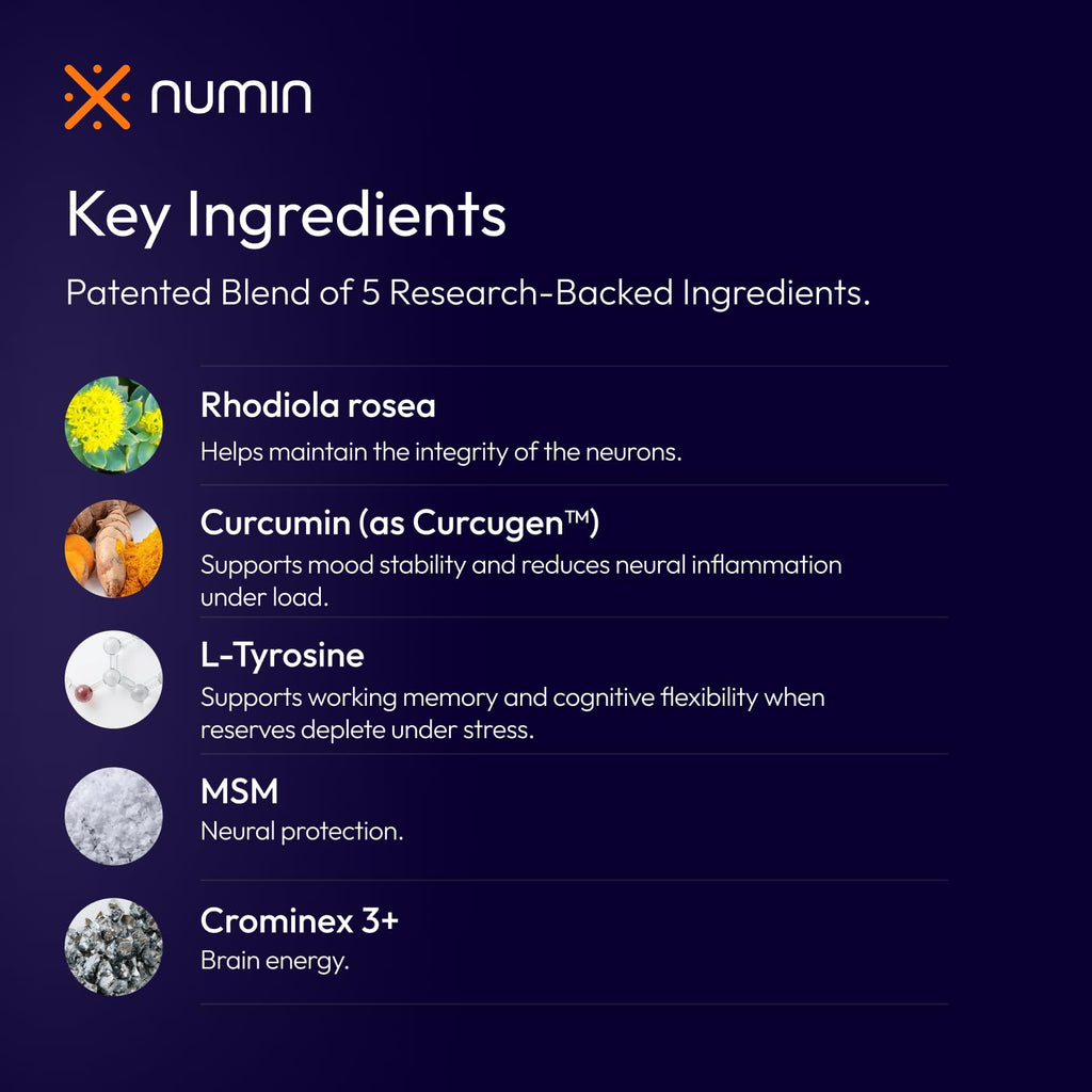 Numin Brain Supplements for Memory and Focus, Nootropic Focus Supplement, Clinical Trial-Backed Decision Fatigue Sachets with Rhodiola Rosea, L-Tyrosine, Curcumin, MSM & Chromium Picolinate, 20 Count