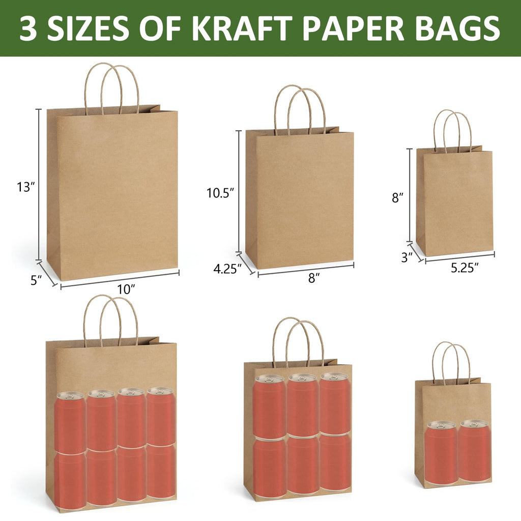 BagDream 75 Pack Kraft Paper Gift Bags with Handles Assorted Sizes Brown